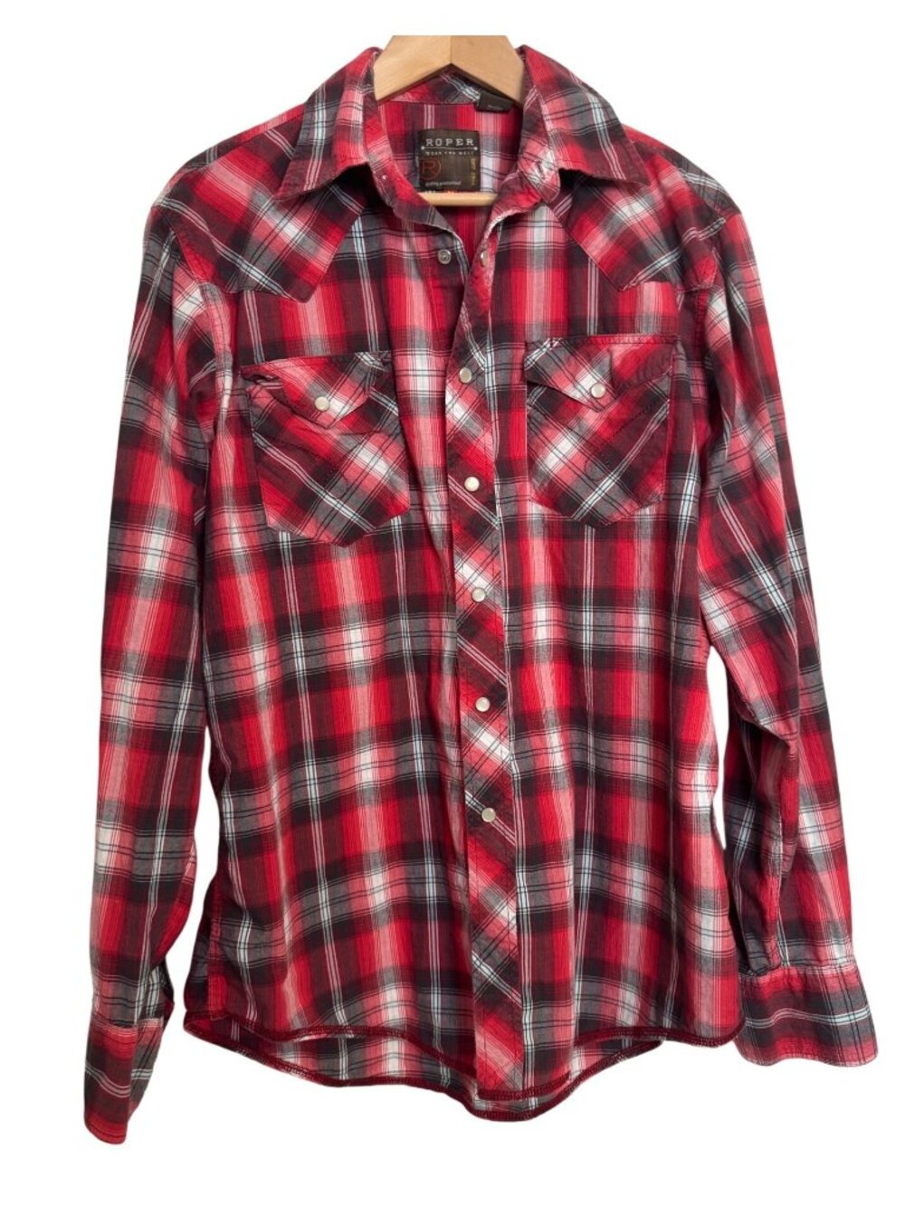 Roper Plaid Snap Button Up Shirt Size Medium Men's Red Western EUC
